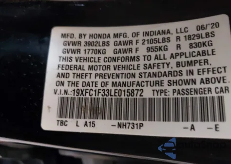 2020 Honda Civic Ex z USA, uszkodzony, nr VIN 19XFC1F33LE015872
